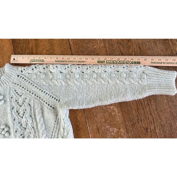 J. Crew Pointelle Sweater Light Mint Green Alpaca Popcorn Flowers Chunky Sz L - Picture 6 of 9
